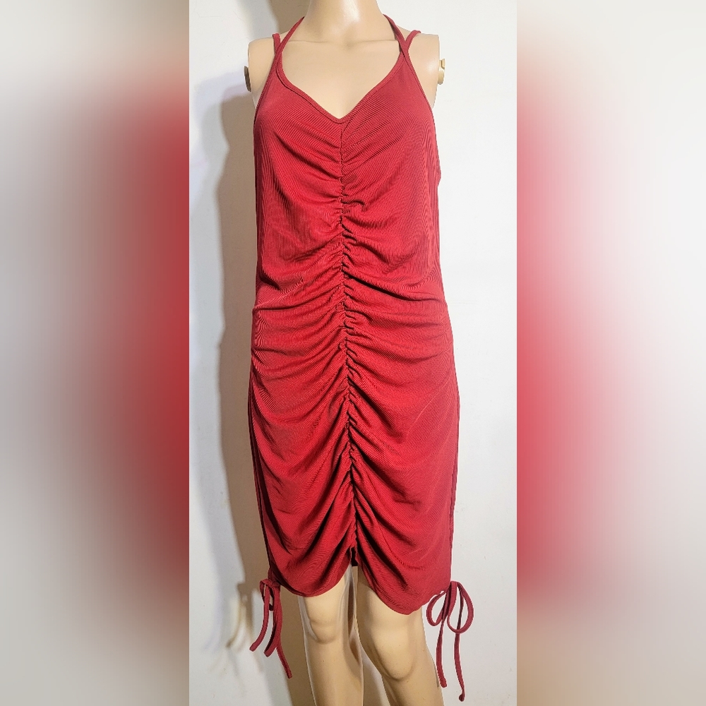 Shein Curve Ruched Strappy Red Dress 0XL
